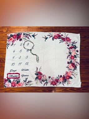 NWOT Baby Girl Monthly Milestone Blanket - 3pc Set Picture Prop, Flowers & Birds